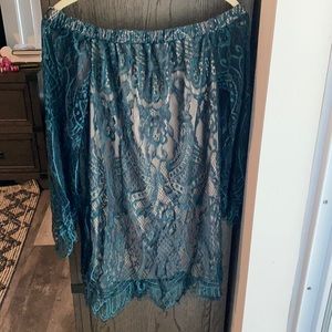 Green Lace Off the Shoulder Dress